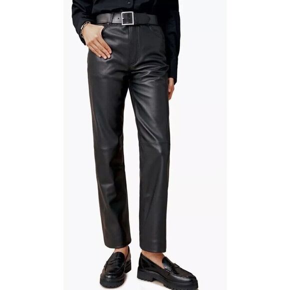 New Reformation x Veda Cynthia Leather Pants Size 10 Black - Picture 2 of 7